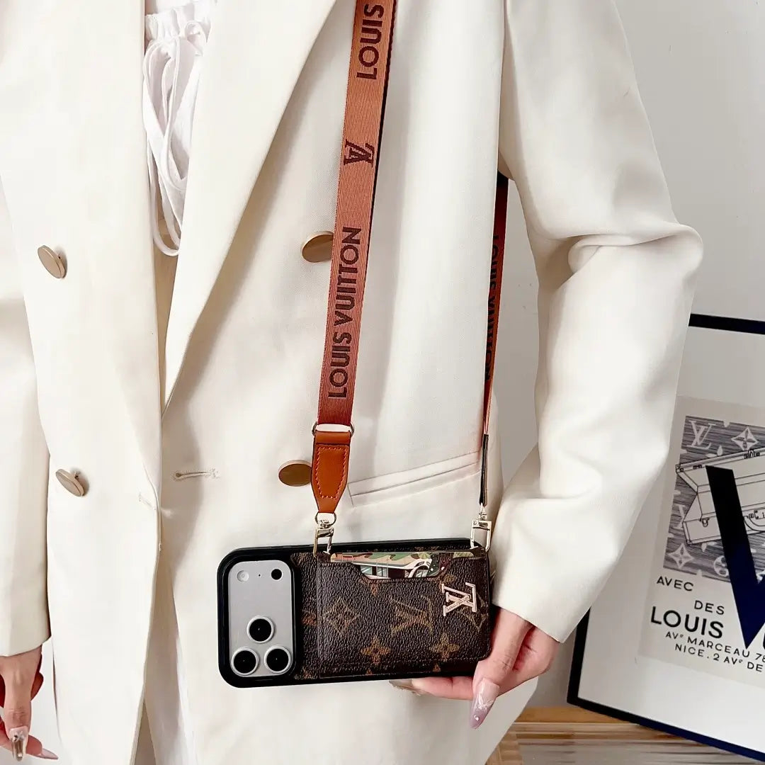 Tri-Fold Leather Crossbody Phone Bag