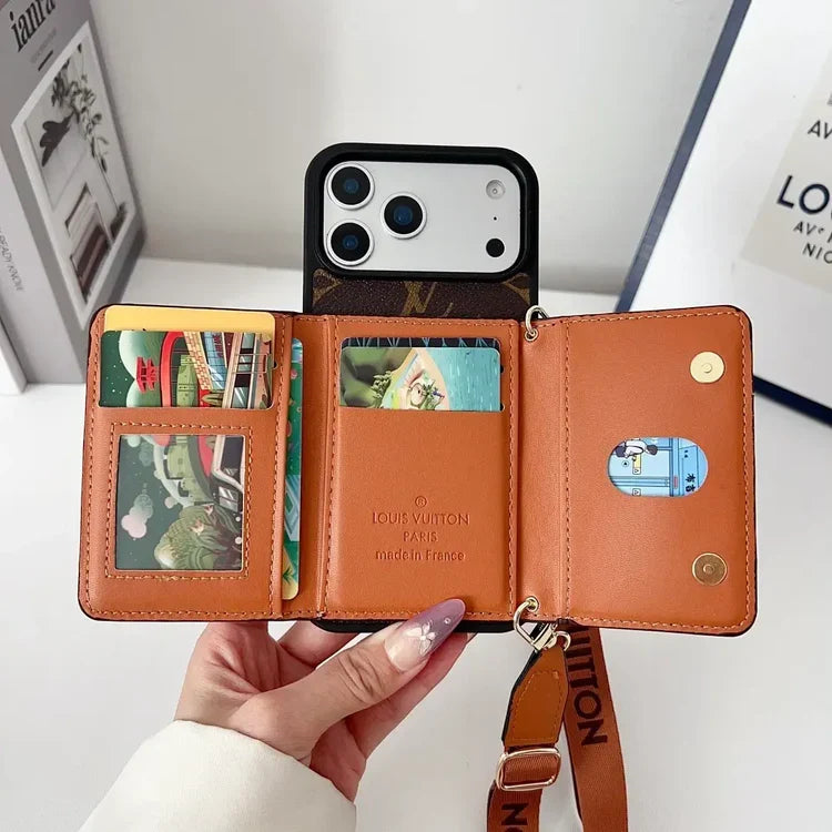 Tri-Fold Leather Crossbody Phone Bag
