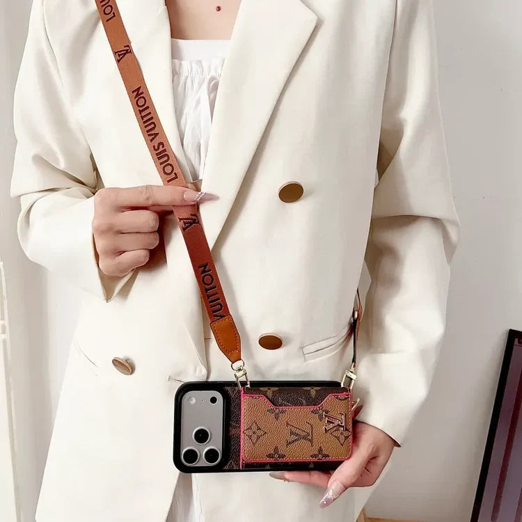 Tri-Fold Leather Crossbody Phone Bag